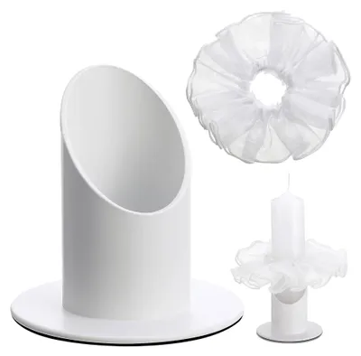 Produktbild von Kerzenständer für Kommunionkerzen 4cm, Weißer Metallkerzenhalter mit Tropfschutz, Taufkerzenständer für Kommunion und Taufe