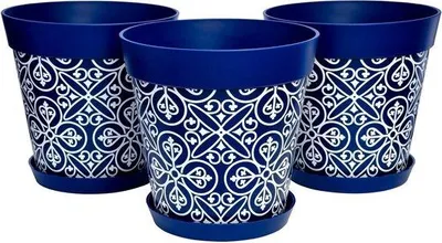 Immagine prodotto di Set di vasi in Vetroceramica - Per interni ed esterni - Diametro 25 cm - 3 vasi da 19 cm di diametro - Blu turchese