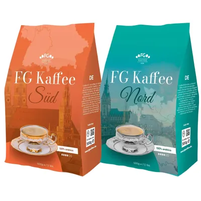 Produktbild von FG Kaffee Set NORD und SÜD Kaffeebohnen 100% Arabica 2x500g