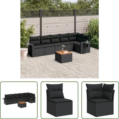 Produktbild von The Living Store 7-tlg. Garten-Sofagarnitur mit Kissen Schwarz Poly Rattan