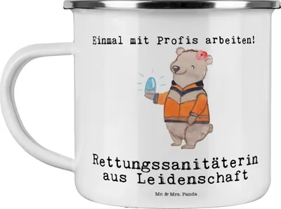 Produktbild von Mr. & Mrs. Panda Campingbecher Rettungssanitäterin Leidenschaft - Weiß - Geschenk, Campingtasse, Pott, blechbecher, Teetasse, becher emaille, Tasse