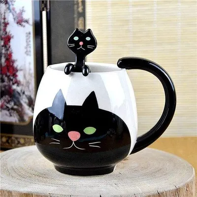 Productafbeelding van Keramische koffiemok met kattenkop, groot (420 ml)