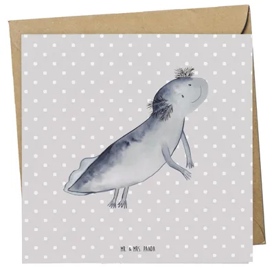 Produktbild von Mr. & Mrs. Panda Grußkarte Axolotl Schwimmen - Grau Pastell - Geschenk, Lurch, Motivation, Optimistisch, Schwanzlurch, doppelkarte, Glückwunschkarte, Lurche, Klappkarte