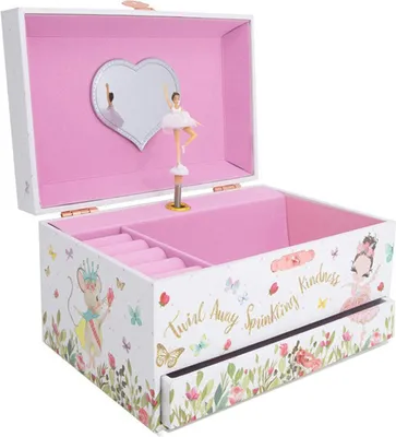 Produktbild von Schmuckschatulle Musikalisches Mädchen Tanzende Schmuckbox mit Spiegel Schubladen Spieluhr Schmuckaufbewahrung für Kindergeburtstagsgeschenk