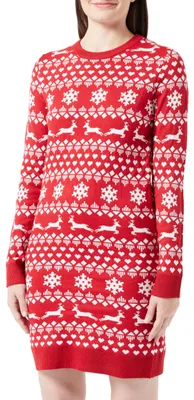 Produktbild von ONLY Damen Strickkleid Onlxmas Snowflake Ls Dress Cs KNT, Chili Pepper/Pattern:C