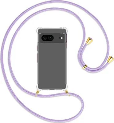 Produktbild von Handykette Backcover-Schutzhülle mit Band (Metall goldfarben) für Google Pixel 7 - violett