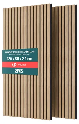 Produktbild von VOUNOT® 2er Set Akustikpaneele 120 × 60 × 2,1 cm, Akustik Wandpaneele in Holzoptik Hell-Eiche