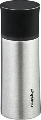 Image de Gourde Relaxdays en acier inoxydable, 300 ml, étanche, pour boissons chaudes et froides, bouteille isotherme sous vide avec gobelet, argent