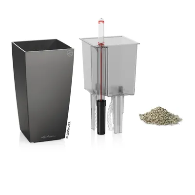 Immagine prodotto di Fioriera LECHUZA MINI-CUBI Premium Anthracite Metallic | Fioriera da tavolo con sistema di irrigazione | Superficie metallica | 9,5 x 9,5 x 18,5 cm | 18123
