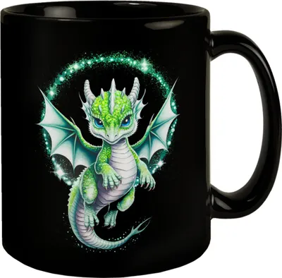 Produktbild von Grüner Babydrache Glitzerkunst Tasse für Drachenfans
