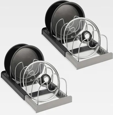Produktbild von 2 Stück Topfdeckelhalter Verstellbaren, Pfannenhalter für Schublade, Deckel Organizer Küche, Deckelhalter Küche, Erweiterbarer Topfdeckelhalter Perfekt für Pfannen, Töpfe und Deckel