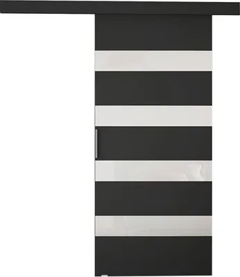 Produktbild von MIRJAN24 Schwebetür Rubi V, Stilvoll Zimmertür, Praktisch Wohnzimmer Tür vom Hersteller (Farbe: Schwarz / Weiß Lacobel)