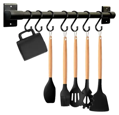 Immagine prodotto di Ripiano da cucina in alluminio nero con ganci