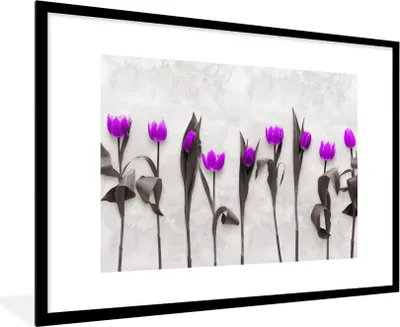 Produktbild von MuchoWow® MuchoWow® Gerahmtes Poster Blumen - Tulpen - Lila 90x60 cm - Poster mit zchwarzem Bilderrahmen - Wanddekoration - Fotos