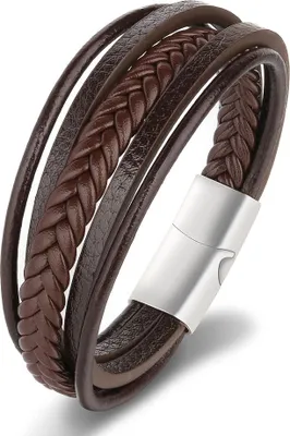 Zdjęcie produktu dla Wielowarstwowa bransoletka skórzana brązowa 21 cm