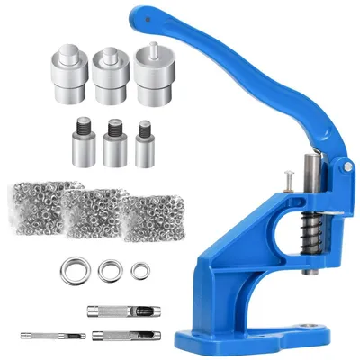 Immagine prodotto di Set di presse per occhielli in alluminio, pressa manuale con 3 stampi e 1500 occhielli (6/10/12 mm), colore blu