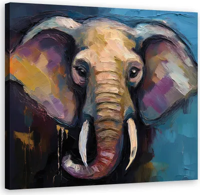 Produktbild von Leinwandbild Tiere Elefanten Afrika 40x40 Feeby Bunt bild für die wand bereit zum aufhängen