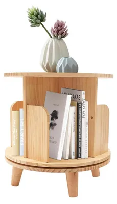 Produktbild von 360° drehbares Bücherregal aus Kiefernholz, 1 Ebene, Aufbewahrungsregal, Standregal für Wohnzimmer Schlafzimmer