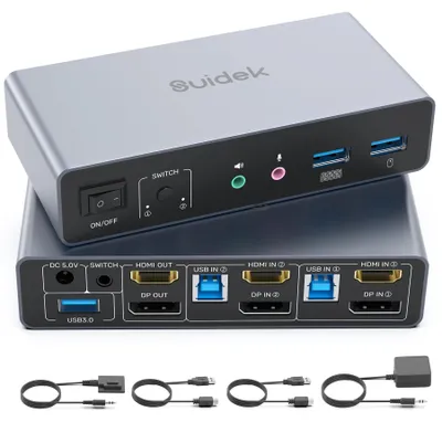 Zdjęcie produktu dla Przełącznik KVM HDMI/DisplayPort dla 2 komputerów i 2 monitorów, obsługujący rozdzielczość 4K przy 60 Hz