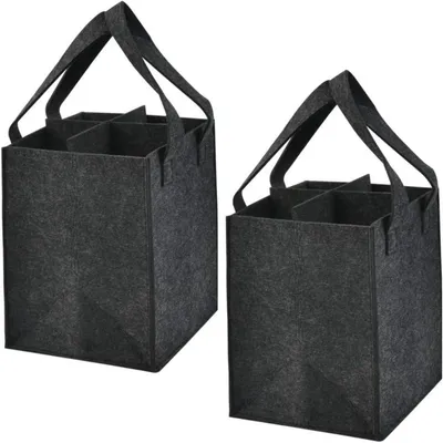 Produktbild von Filz Flaschentasche 2er Set für 4 Flaschen mit Trennwand, Filztasche Bierträger für Piknik und Reise
