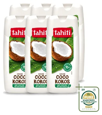 Imagen del producto de 6 geles de ducha Tahiti con coco orgánico - Vegano - 300 ml - Pack ahorro - 6 unidades