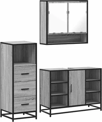 Produktbild von vidaXL 3-tlg. Badmöbel-Set Grau Sonoma Holzwerkstoff