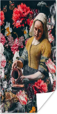 Produktbild von MuchoWow® Poster Milchmädchen - Vermeer - Blumen 20x40 cm - Plakat - Foto