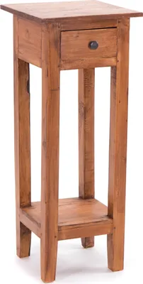 A wooden side table with a drawer and a lower shelf, shown against a white background.