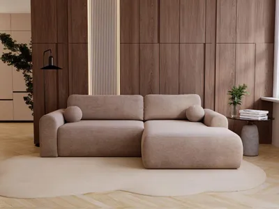Produktbild von GrainGold Ecksofa L-Form Rechts Savana - Ecksofa mit Schlaffunktion und Bettkasten - Moderne Ecksofa, Wohnzimmer Ecksofa - Eckcouch Beige (Vena 14)