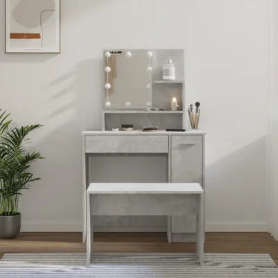 Obrázek produktu pro The Living Store Toaletní stolek s LED betonem šedý materiál na bázi dřeva