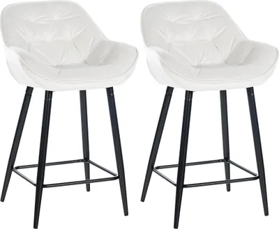 Image de Lot de 2 tabourets de bar CLP Gibson en velours, hauteur d'assise 76 cm, blanc crème