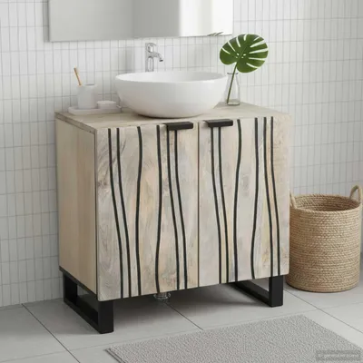 Produktbild von vidaXL Waschbeckenschrank mit Regal Weiß 62 x 33 x 58 cm Holzwerkstoff