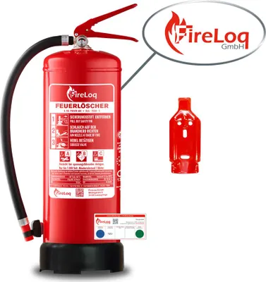 Produktbild von FireLoq 6kg Pulver Feuerlöscher für Brandklasse ABC mit 34A | 233B | C ergibt 10 LE Dauerdruck inkl. Prüfnachweis,Wandhalter und Manometer