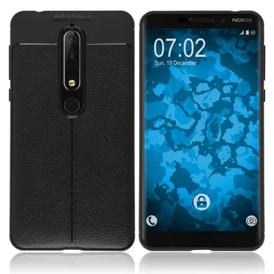 Produktbild von PhoneNatic Case kompatibel mit  Nokia 6.1 (2018) - schwarz Silikon Hülle Lederoptik Cover
