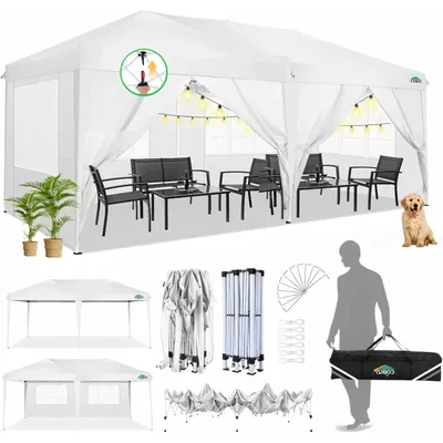 Produktbild von Faltpavillon 3x6m wasserdicht UV-Schutz 50+ mit 6 Seitenteilen Weiß