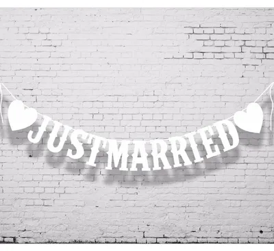 Produktbild von Just Married Girlande Hochzeitsbanner Vintage Deko 5m Seil Weiß 15x5cm Karten