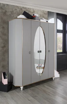 Image de Armoire Chambre Armoire en bois avec miroir Or Gris