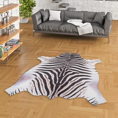 Produktbild von Kunstfaser Teppich Zebra Schwarz Weiss, Größe:77x100 cm