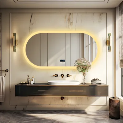 Obrázek produktu pro WISFOR LED koupelnové zrcadlo s reproduktorem Bluetooth, koupelnové zrcadlo 120x60 cm s osvětlením 3 barvy světla, LED nástěnné zrcadlo stmívatelné bez mlhy