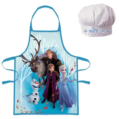 Obrázok produktu pre Omgoods – Detská zástera s kulinárskou čiapkou – Kuchárska zástera pre deti (motív Frozen Elsa)