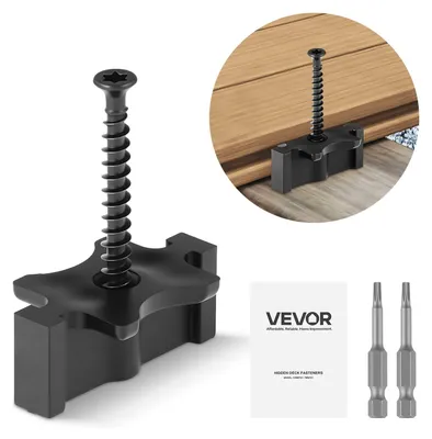 Produktbild von VEVOR 90PCS Verborgene Terrassenschrauben für Verbunddeckplatten, Universelle Verbund-T-Clips & Kunststoff-Verborgene Schrauben mit Metallschrauben, Polypropylen PP Clips funktionieren mit 6,5 mm Spalten, Schwarz, T Clips-1000 Stück