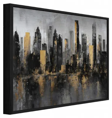 Produktbild von Bilder mit Rahmen Stadt Abstraktion Panorama - 150x100 cm - Wandbilder Wohnzimmer Schlafzimmer - Metallbild Bilder mit Rahmen Schwarz - ADS16221S6