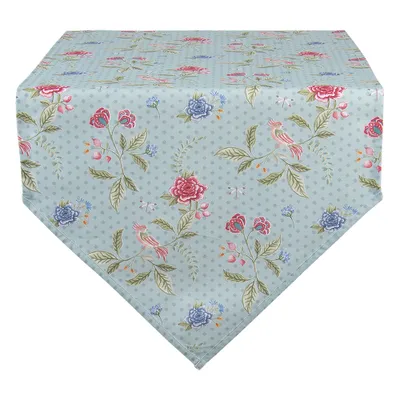 Produktbild von Clayre & Eef Tischläufer 50x160 cm Blau Grün Baumwolle Blumen