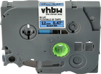 Produktbild von vhbw Schriftband-Kassette kompatibel mit Brother PT H107B, H108, H108GT, H110 Etiketten-Drucker 8m x 12mm Schwarz auf Blau, Flexibel, Laminiert