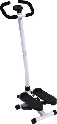 Obrázek produktu pro Fitness stepper – hydraulický schodový stepper – s madly – výškově nastavitelný – odporové pásky – max. zatížení 150 kg – černý