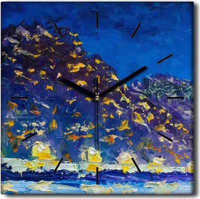 Produktbild von Coloray Uhr auf Leinwand 30x30 cm Wand Uhr Dekoration Wohnzimmer Segeltuch schwarze Hände -Nachtdorf Bergbucht