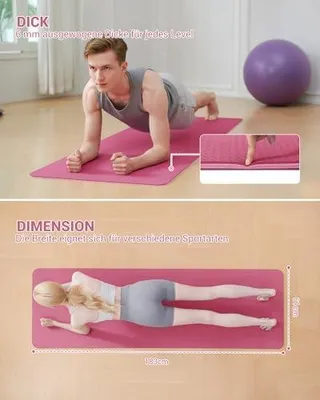 Produktbild von Yogamatte Fitnessmatte rutschfest Trainingsmatte Sport Turnmatten Pilates-Matte Bodenturnmatte mit Tragegurt 183 x 61 x 0,6 cm