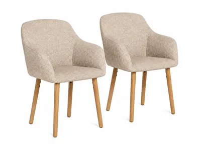 Image de Lot de 2 chaises Alvero 57x82x58 cm rembourrées avec accoudoirs bois d’hévéa Chêne / Beige, Image générée par une IA