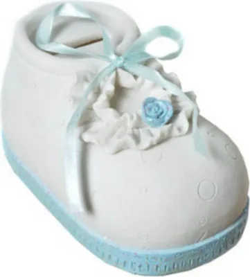 Produktbild von Spardose Babyschuh blau mit Schraubverschluss