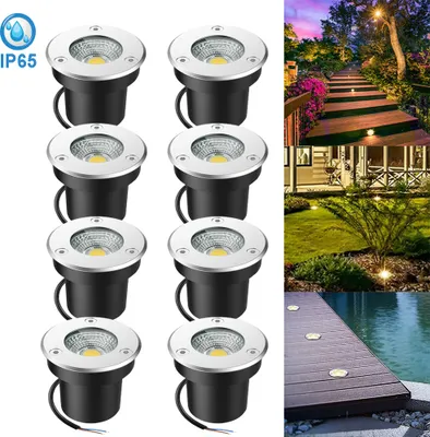 Zdjęcie produktu dla 8 sztuk reflektorów gruntowych zewnętrznych wewnętrznych IP65 5W, reflektor gruntowy wpuszczany oświetlenie patio, lampa gruntowa lampa zewnętrzna do oświetlenia ścieżki na dziedzińcu, ciepła biel